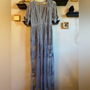 Long lace periwinkle romper with shorts